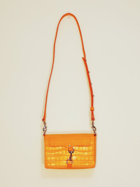 Rebecca Minkoff Handbag Guitar Multi Stud Shoulder Strap Almond/Neon  Orange-NWT