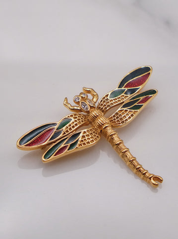 Chr Dior multi-colour enamel dragonfly brooch (vintage)